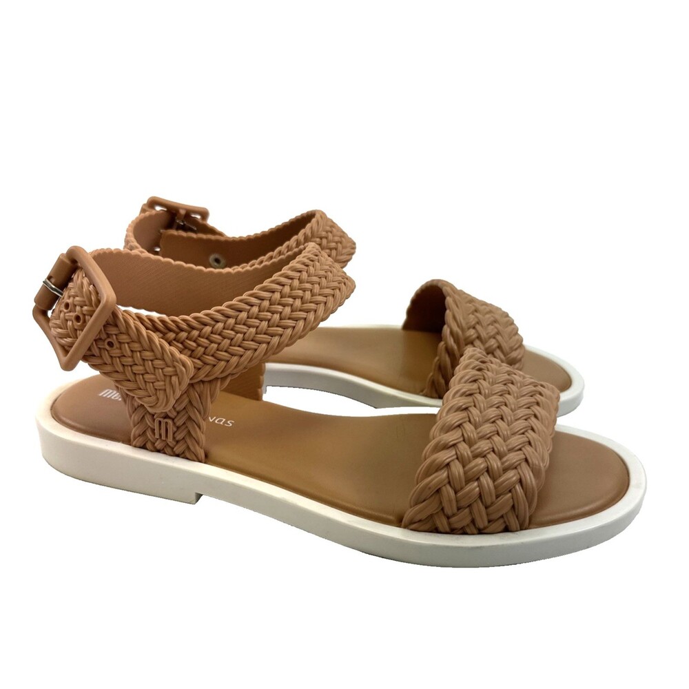 Melissa Mar Salinas Sandal Braided Design Buckle Ankle Strap Rose‎ Tan Womens 8